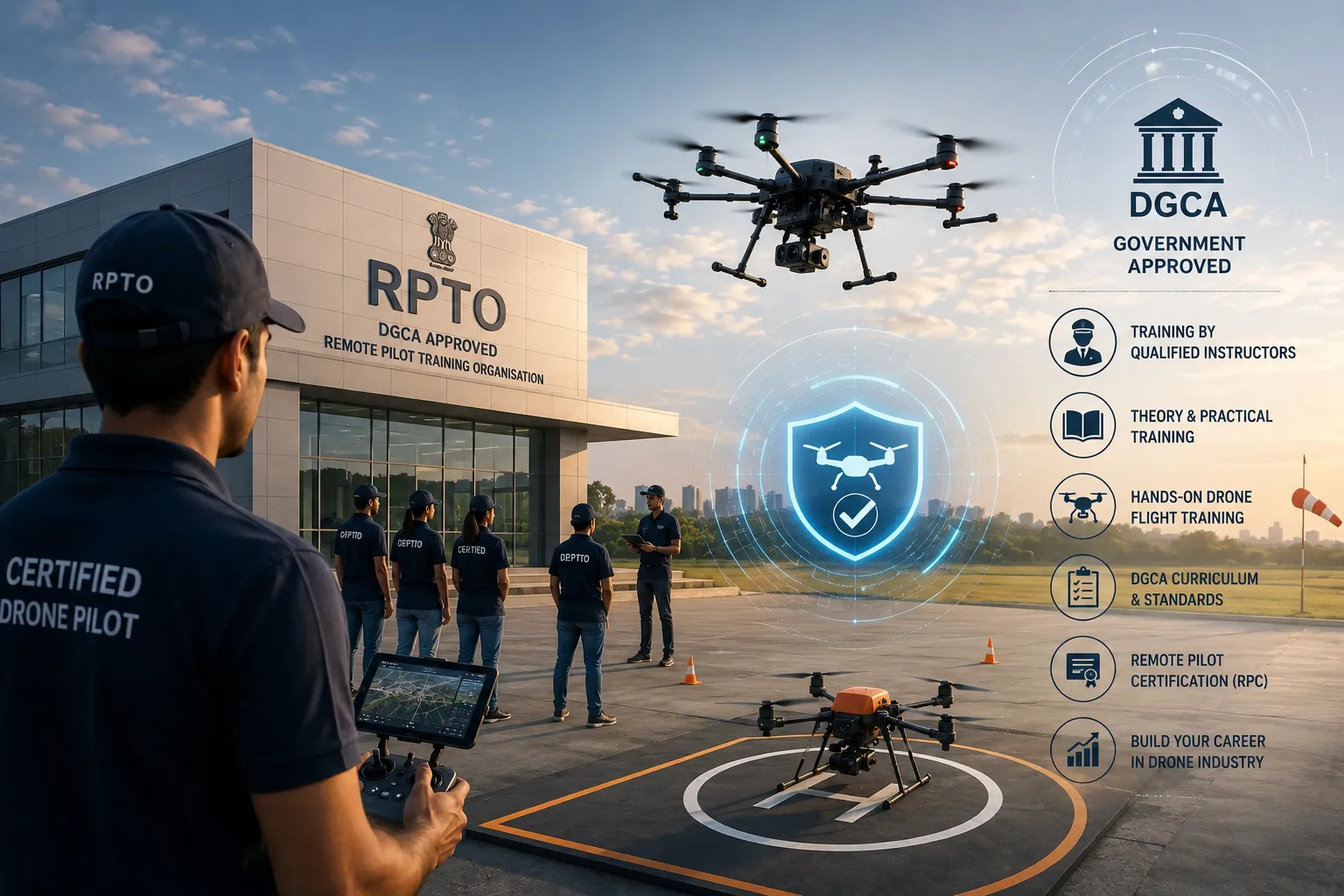 DGCA-approved RPTO drone training session with instructor and student pilot in India
