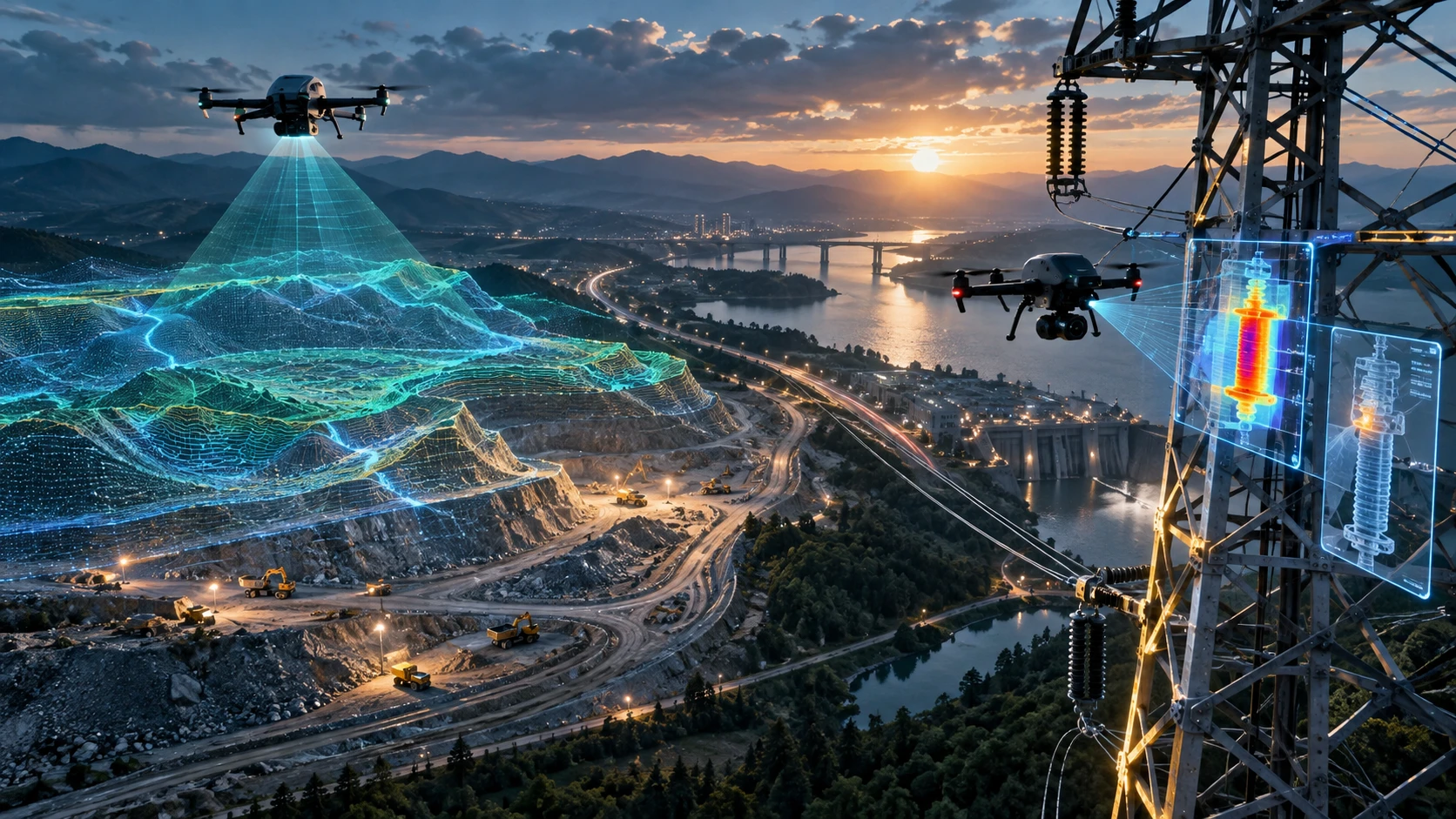 Drone survey vs drone inspection comparison showing aerial mapping, spatial data, asset condition assessment, thermal imaging, and inspection reporting.