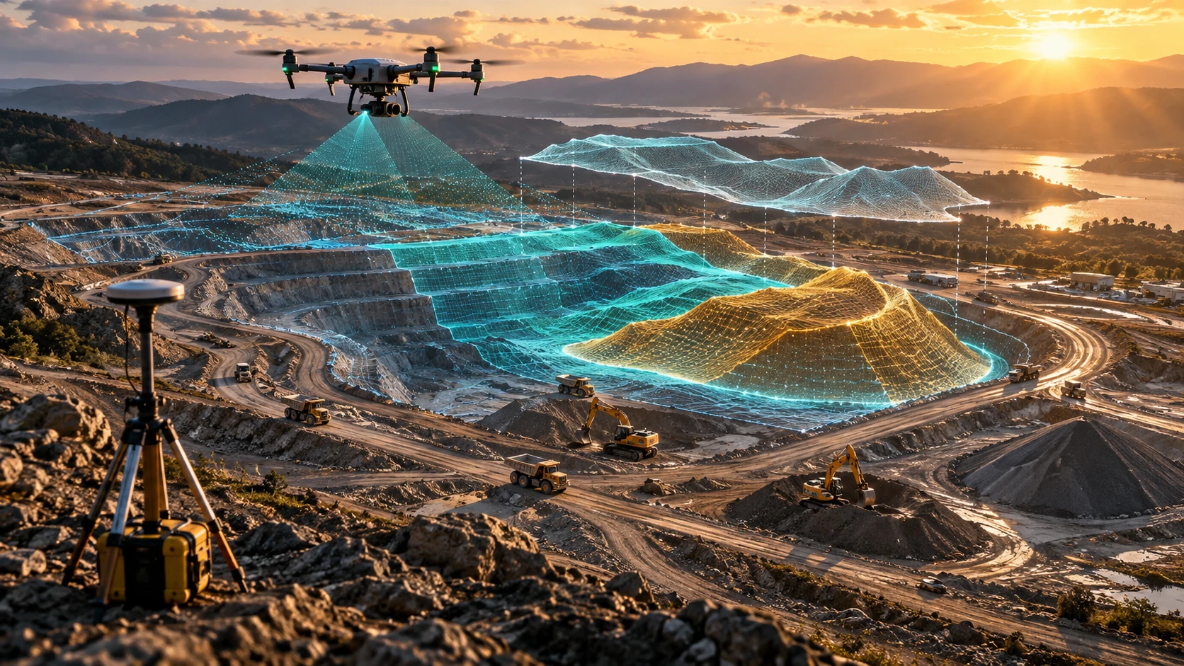 Drone cut fill calculation showing aerial survey data, terrain models, cut-and-fill mapping, and earthwork volume measurement for construction projects.